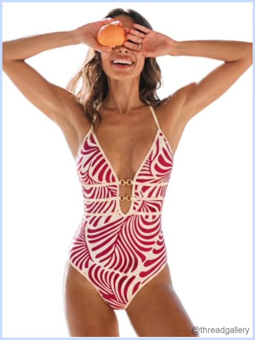 One Piece Swimsuit Halter Plunging Neck Cutout Removable Cups